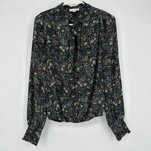 Evereve Blouse Womens XS Charlie Tie Neck Top Paisley Boho Cottage Office Wear